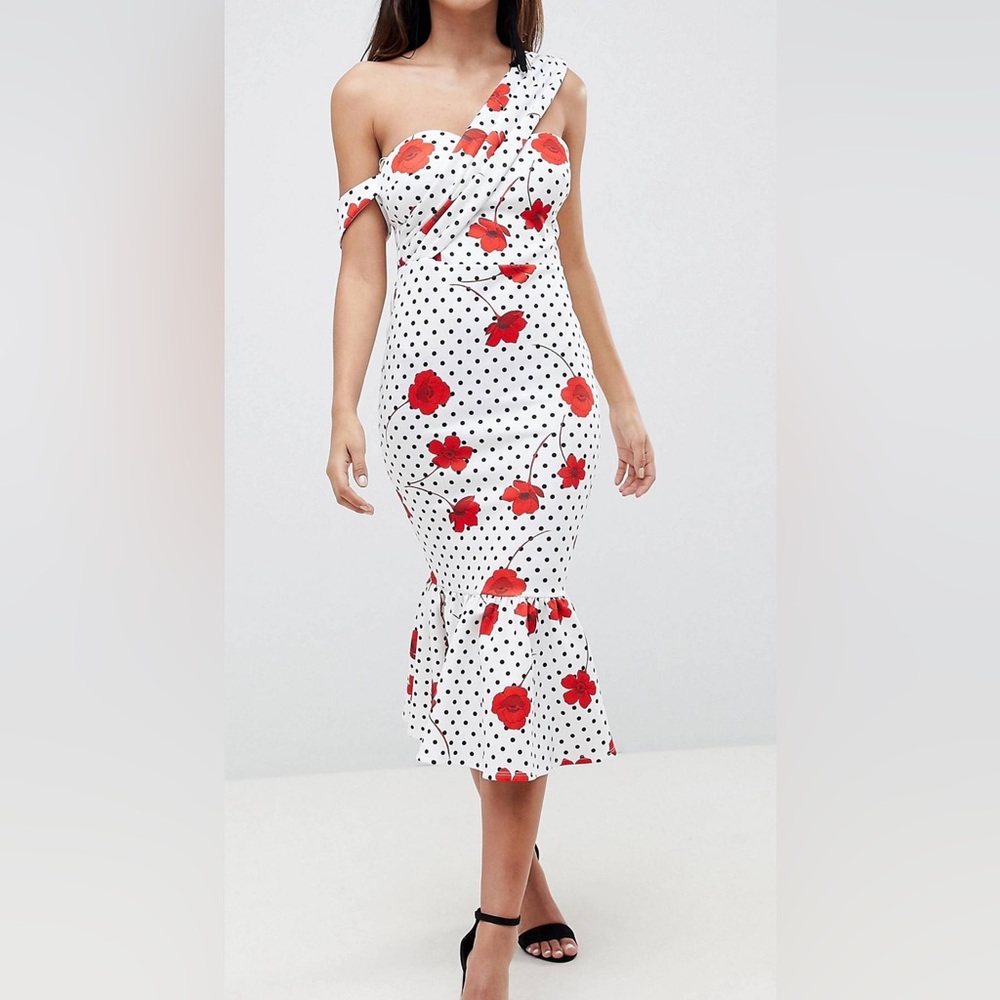 ASOS DESIGN rose and spot pephem midi dress